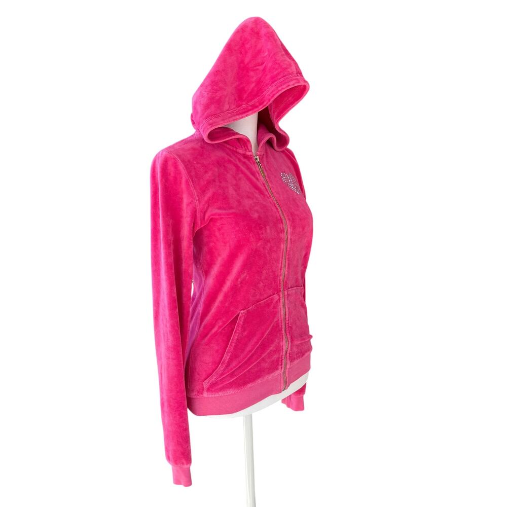 Vintage Ankh Y2K Hoodie Pink Velour Rhinestone Track Jacket Zip Up USA Bling - Picture 2 of 11